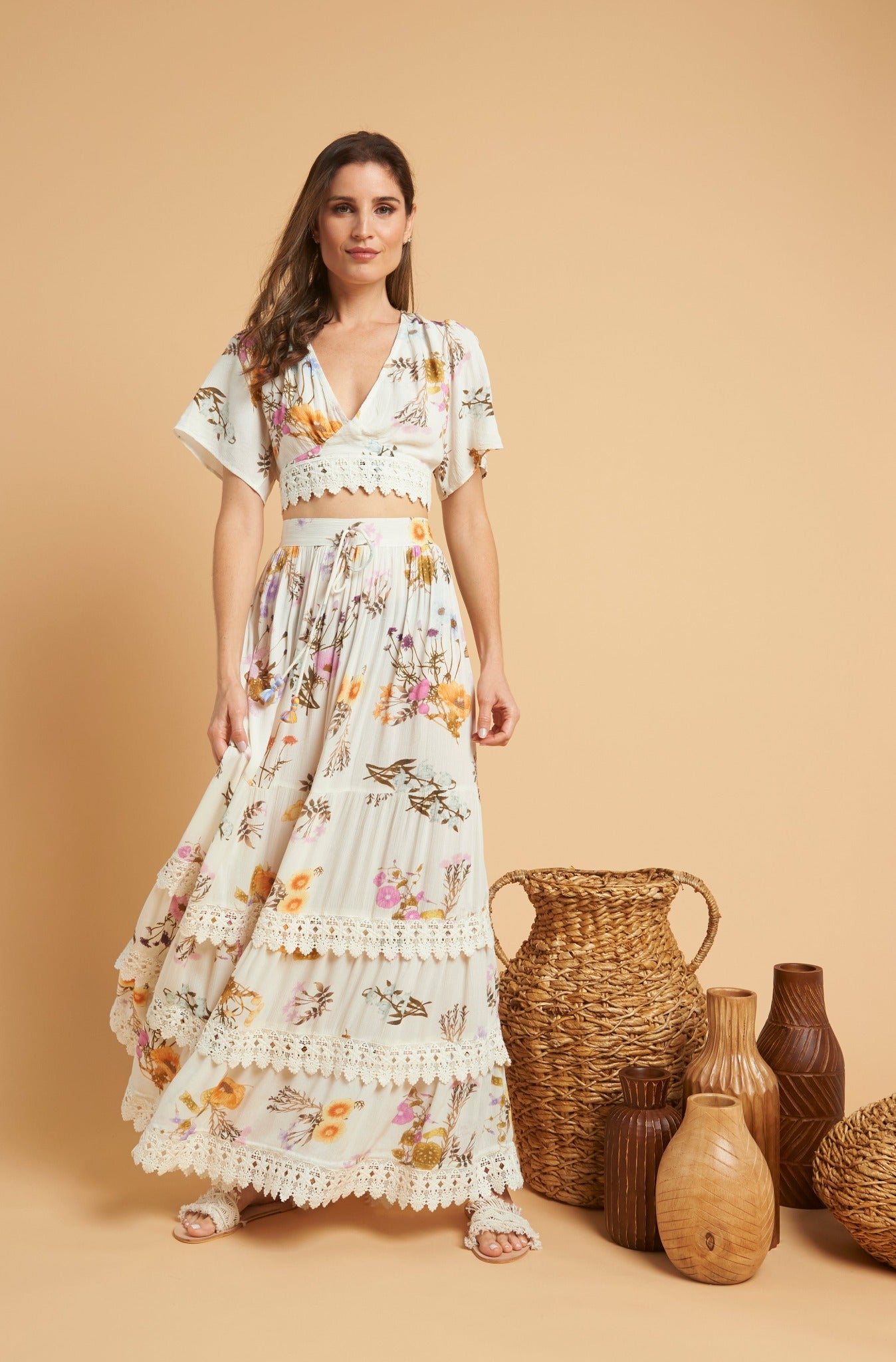 flowy skirt dress Side Pleat Maxi Skirt S