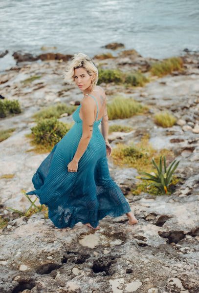 ocean blue color dresses Reef Maxi Dress Ball gown Size:44