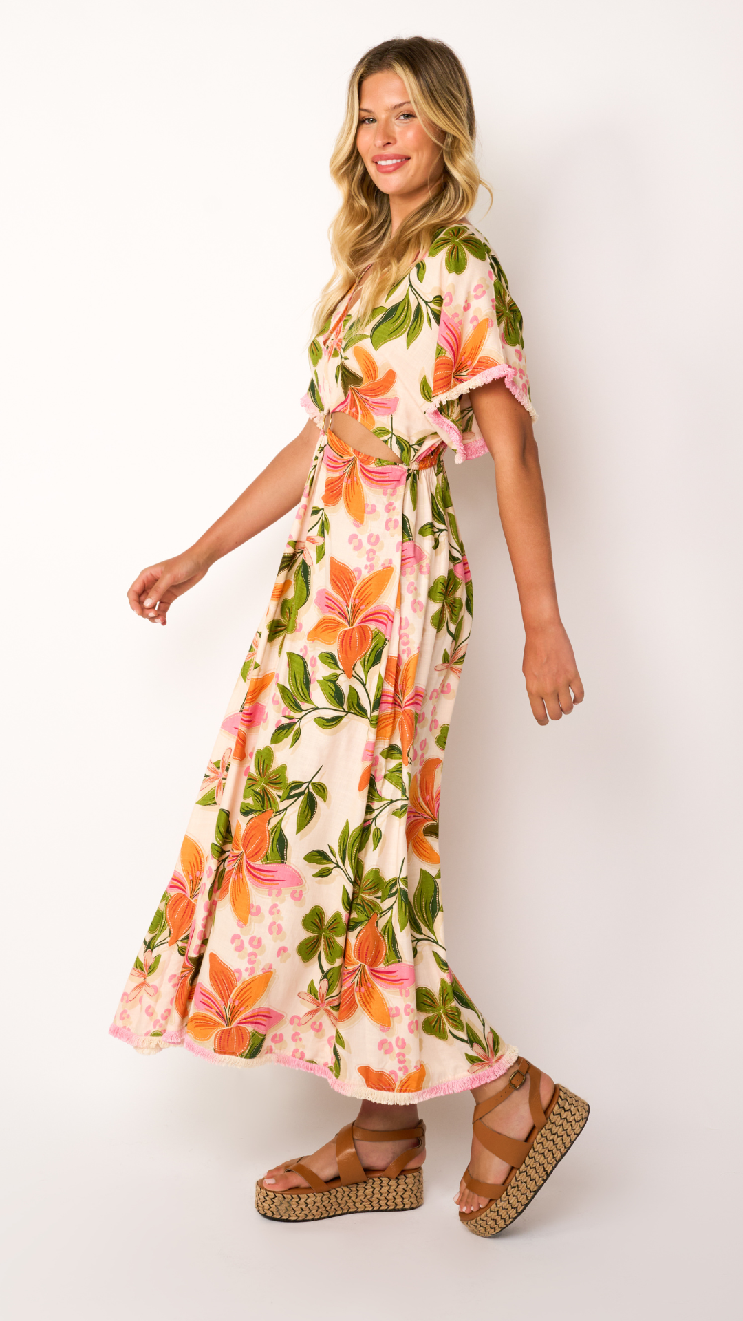 knee length dresses for ladies Papaya Floral Pisces Smocked Midi Dress